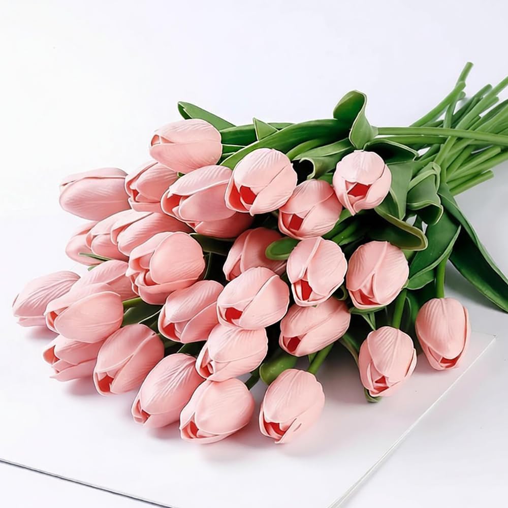 Artificial Tulips 30PCS PU Fake Flowers Pink