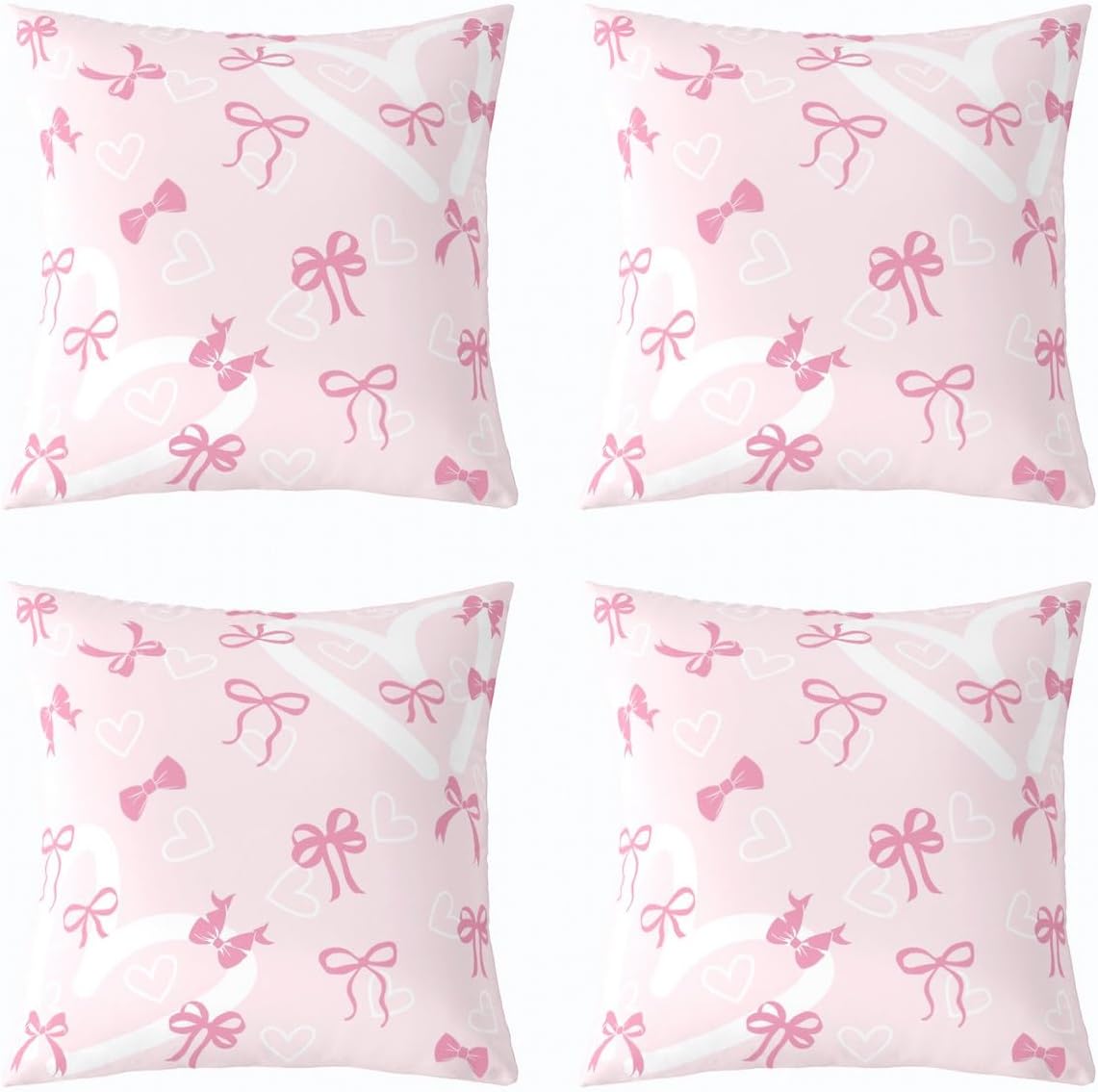 Pink Bow Decor Pillowcase 22 x 22-Inch Cute Bowknot Throw Pillow Covers Set of 1 for Kids Boys Girls Decor Heart Pattern Cushion Case Kawaii Bedroom Decor