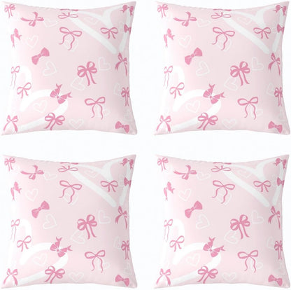Pink Bow Decor Pillowcase 22 x 22-Inch Cute Bowknot Throw Pillow Covers Set of 1 for Kids Boys Girls Decor Heart Pattern Cushion Case Kawaii Bedroom Decor