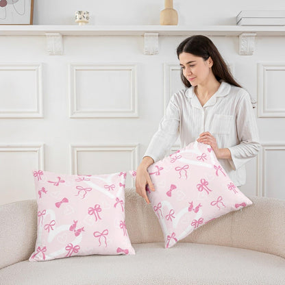 Pink Bow Decor Pillowcase 22 x 22-Inch Cute Bowknot Throw Pillow Covers Set of 1 for Kids Boys Girls Decor Heart Pattern Cushion Case Kawaii Bedroom Decor