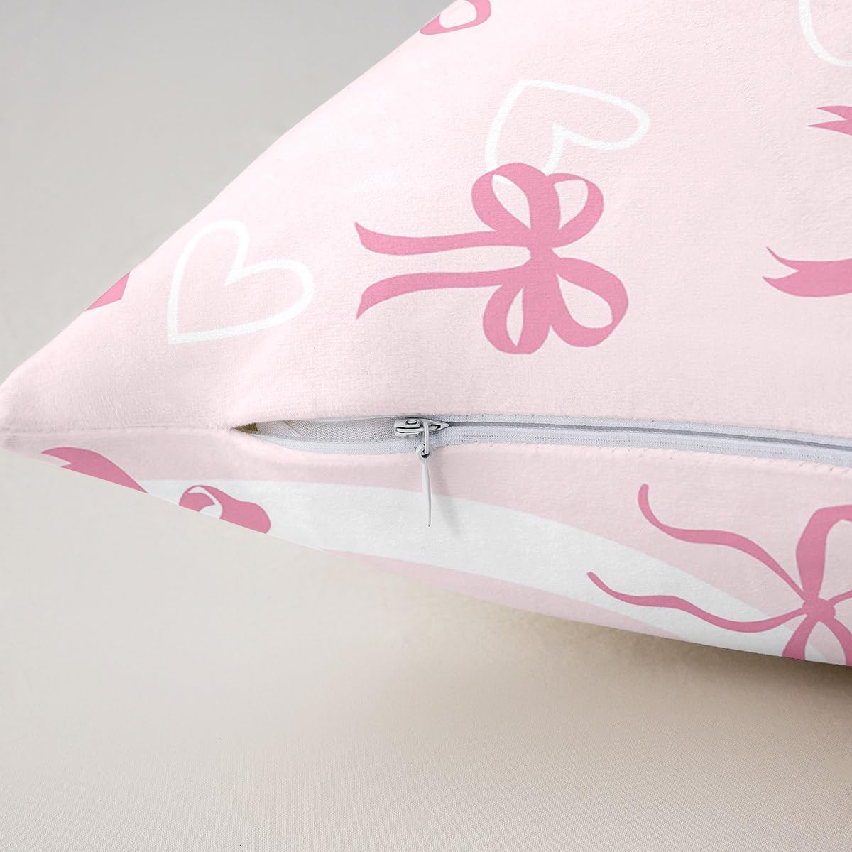 Pink Bow Decor Pillowcase 22 x 22-Inch Cute Bowknot Throw Pillow Covers Set of 1 for Kids Boys Girls Decor Heart Pattern Cushion Case Kawaii Bedroom Decor