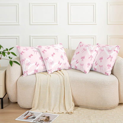Pink Bow Decor Pillowcase 22 x 22-Inch Cute Bowknot Throw Pillow Covers Set of 1 for Kids Boys Girls Decor Heart Pattern Cushion Case Kawaii Bedroom Decor