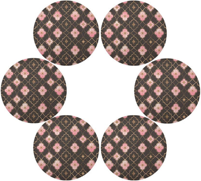 Quatrefoil Pattern Peach Gold Burlap Round placemats Dinner Waterproof 6 Piecing placemat Set 15.4x15.4in