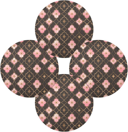 Quatrefoil Pattern Peach Gold Burlap Round placemats Dinner Waterproof 6 Piecing placemat Set 15.4x15.4in
