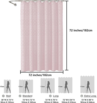 Blush Pink Fabric Shower Curtain 72x72 Inches, Clip Jacquard Minimalist Cloth Shower Curtain for Bathroom, Chic Tufted Plaid Striped Boho Fabric Shower Curtain for Hotel