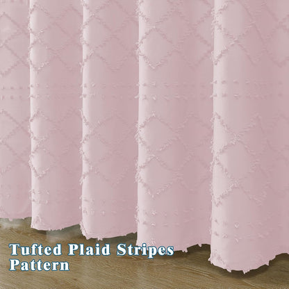 Blush Pink Fabric Shower Curtain 72x72 Inches, Clip Jacquard Minimalist Cloth Shower Curtain for Bathroom, Chic Tufted Plaid Striped Boho Fabric Shower Curtain for Hotel