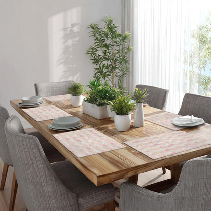 Pink Cherry Blossom Linen Placemats Set of 4, Light Pink Delicate Floral Washable Table Mats for Kitchen Table Thickened Heat Insulation Dining Set Indoor Outdoor 12X18 in