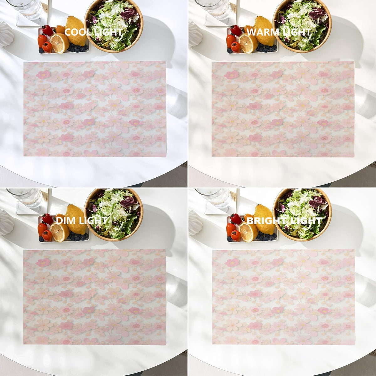 Pink Cherry Blossom Linen Placemats Set of 4, Light Pink Delicate Floral Washable Table Mats for Kitchen Table Thickened Heat Insulation Dining Set Indoor Outdoor 12X18 in