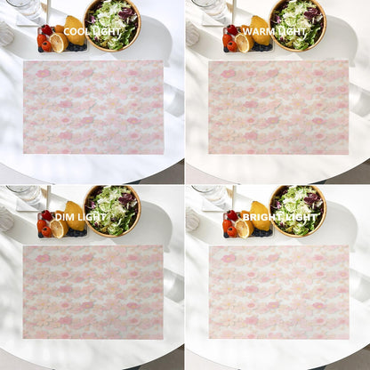 Pink Cherry Blossom Linen Placemats Set of 4, Light Pink Delicate Floral Washable Table Mats for Kitchen Table Thickened Heat Insulation Dining Set Indoor Outdoor 12X18 in