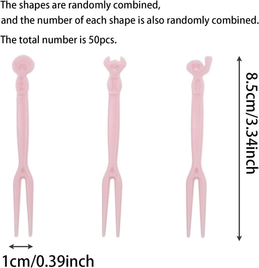 50pcs Plastic Pastel Color Picks Forks Stick for Cocktail Skewers Appetizers Fruit,Cute Toothpicks Fancy Reusable Party Supplies for Birthday,Wedding,Shower Decor (Pink)