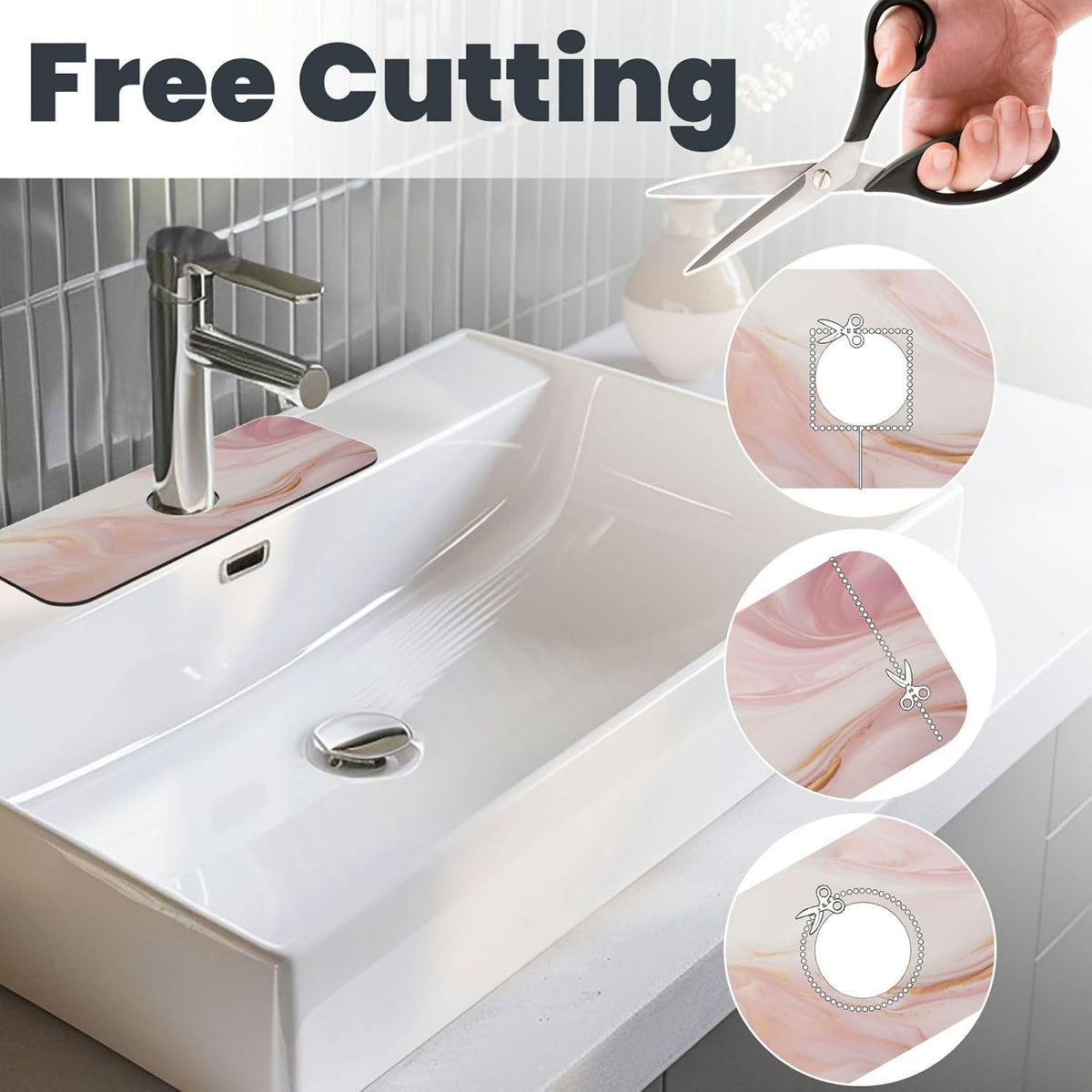 Light Pink Marble Gold Accents Faucet Mat Splash Guard, Absorbent Quick-Dry Kitchen Sink Mat,Ideal For Splash Guard Drip Catching