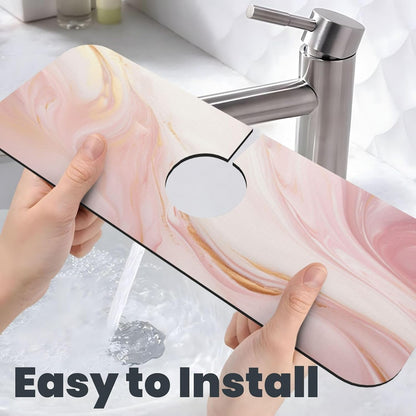 Light Pink Marble Gold Accents Faucet Mat Splash Guard, Absorbent Quick-Dry Kitchen Sink Mat,Ideal For Splash Guard Drip Catching