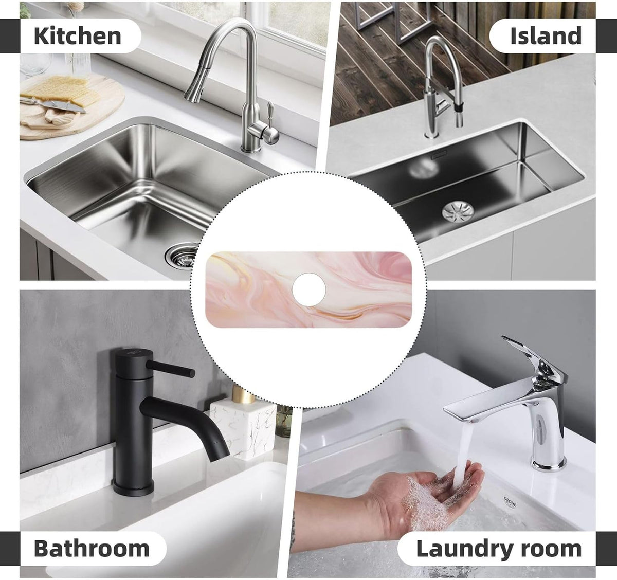 Light Pink Marble Gold Accents Faucet Mat Splash Guard, Absorbent Quick-Dry Kitchen Sink Mat,Ideal For Splash Guard Drip Catching