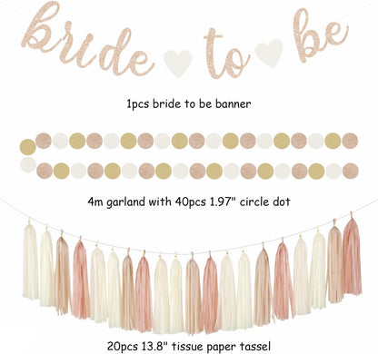 Champagne-Gold Beige Fall Bridal-Shower Party-Decorations - 36pcs Bride To Be Banner,Bachelorette Paper Lanterns,Wedding Streamers Garland,Boho Peach Tissue Pom Poms Flower Fan Decor Supplies