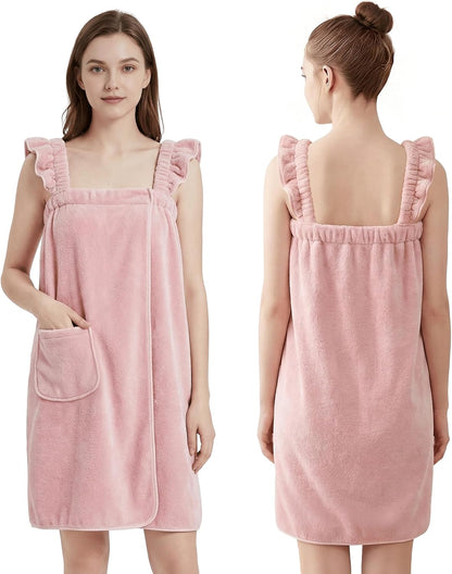 Towel Wrap for Women - Ruffled Straps Absorbent & Quick Dry Towel Bathrobe, Lightweight for Shower and Spa