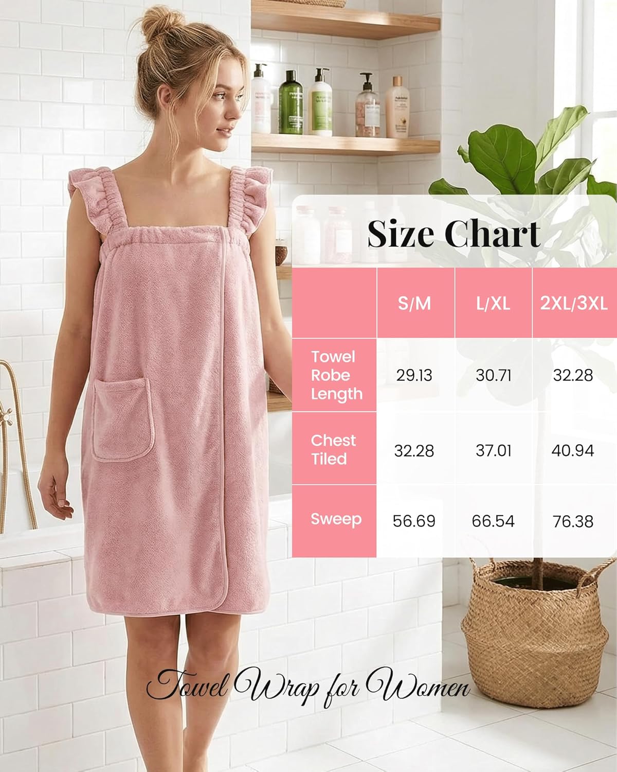 Towel Wrap for Women - Ruffled Straps Absorbent & Quick Dry Towel Bathrobe, Lightweight for Shower and Spa