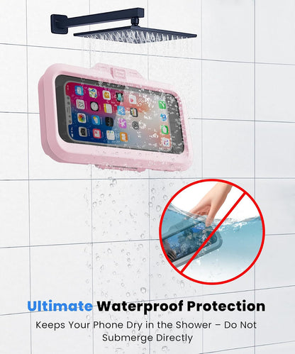 Shower Phone Holder Waterproof One-Touch Open Shower Phone Case Anti-Fog & Sensitive Touchscreen Bathroom Wall Phone Mount Stand Universal Fit for iPhone & Smartphones Gift for Men Women Pink