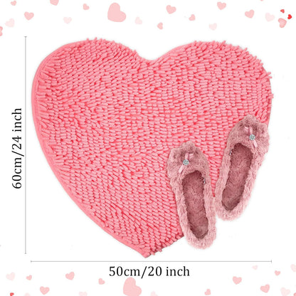 Pink Heart Shaped Rug, Non-Slip Chenille Bathroom Mat for Mom, Washable Soft Plush Carpet for Bedroom, Living Room & Entryway, Lovely Gift for Mother's Day 20'' x 24''