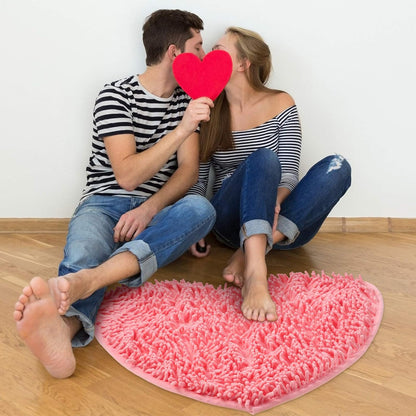 Pink Heart Shaped Rug, Non-Slip Chenille Bathroom Mat for Mom, Washable Soft Plush Carpet for Bedroom, Living Room & Entryway, Lovely Gift for Mother's Day 20'' x 24''