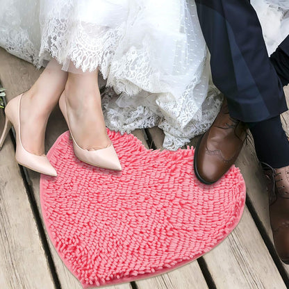 Pink Heart Shaped Rug, Non-Slip Chenille Bathroom Mat for Mom, Washable Soft Plush Carpet for Bedroom, Living Room & Entryway, Lovely Gift for Mother's Day 20'' x 24''