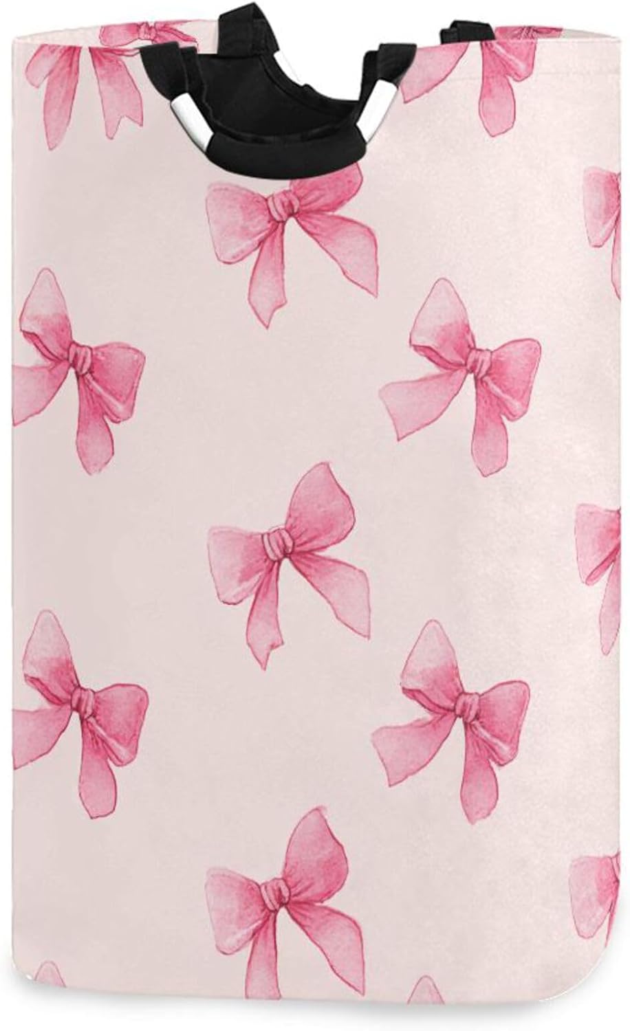 Pink Bow Large Laundry Hamper with Handle, Foldable Clothes Hamper Collapsible Storage Basket for Toys and Clothes Organization in Bedroom, Bathroom, and Laundry Room
