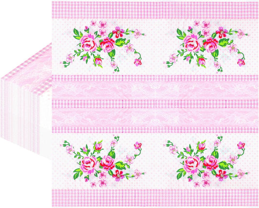 100 PCS Floral Paper Napkins, Spring Pink White Flowers Disposable Decorative Napkins, 13 x 13 Inch Elegance Floral Napkin for Bridal Baby Shower, Tea Party, Wedding Birthday Holiday Party Supplies