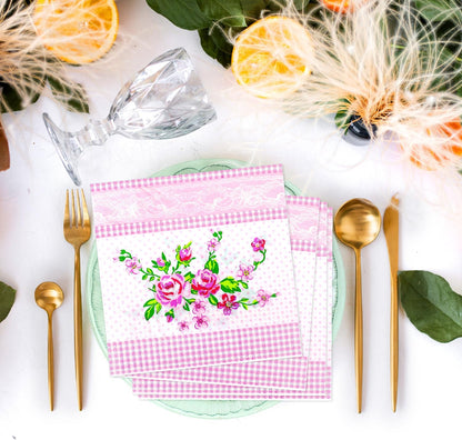 100 PCS Floral Paper Napkins, Spring Pink White Flowers Disposable Decorative Napkins, 13 x 13 Inch Elegance Floral Napkin for Bridal Baby Shower, Tea Party, Wedding Birthday Holiday Party Supplies