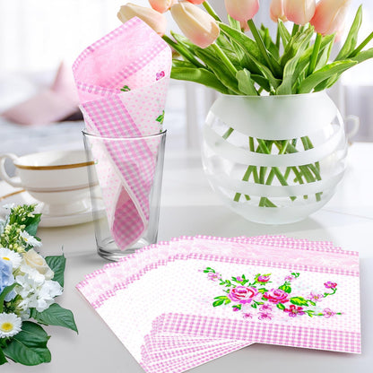 100 PCS Floral Paper Napkins, Spring Pink White Flowers Disposable Decorative Napkins, 13 x 13 Inch Elegance Floral Napkin for Bridal Baby Shower, Tea Party, Wedding Birthday Holiday Party Supplies