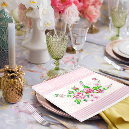 100 PCS Floral Paper Napkins, Spring Pink White Flowers Disposable Decorative Napkins, 13 x 13 Inch Elegance Floral Napkin for Bridal Baby Shower, Tea Party, Wedding Birthday Holiday Party Supplies