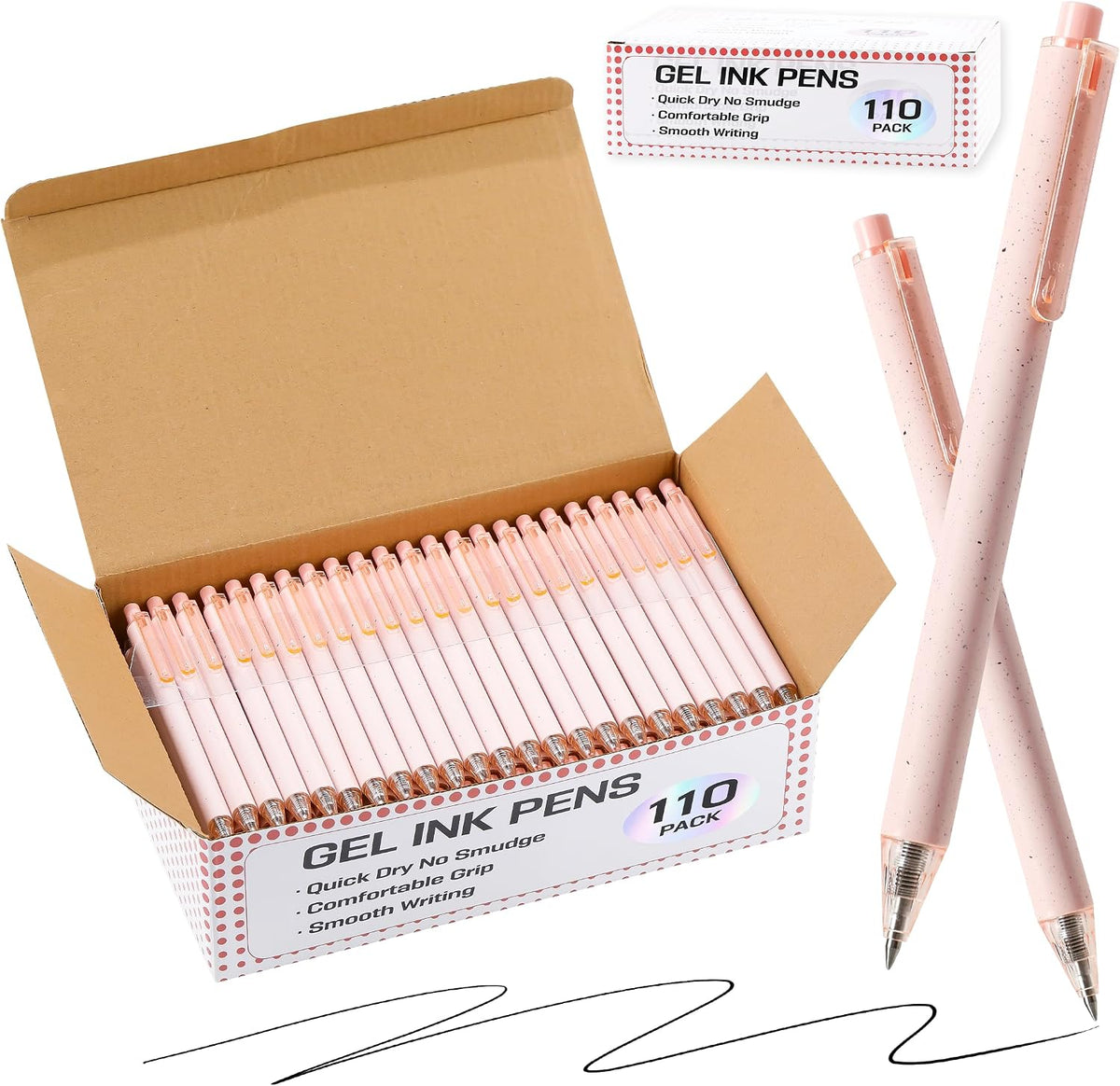 110 Pack Pink Ballpoint Pens Bulk, 0.5mm Fine Point Retractable Click Pens, No Bleed No Smear Smooth Writing Pink Barrel Black Ink Pens, Comfort Grip for School Office Note Taking Journaling