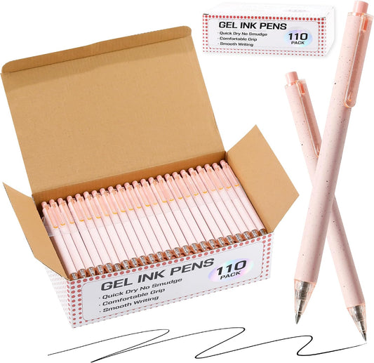 110 Pack Pink Ballpoint Pens Bulk, 0.5mm Fine Point Retractable Click Pens, No Bleed No Smear Smooth Writing Pink Barrel Black Ink Pens, Comfort Grip for School Office Note Taking Journaling