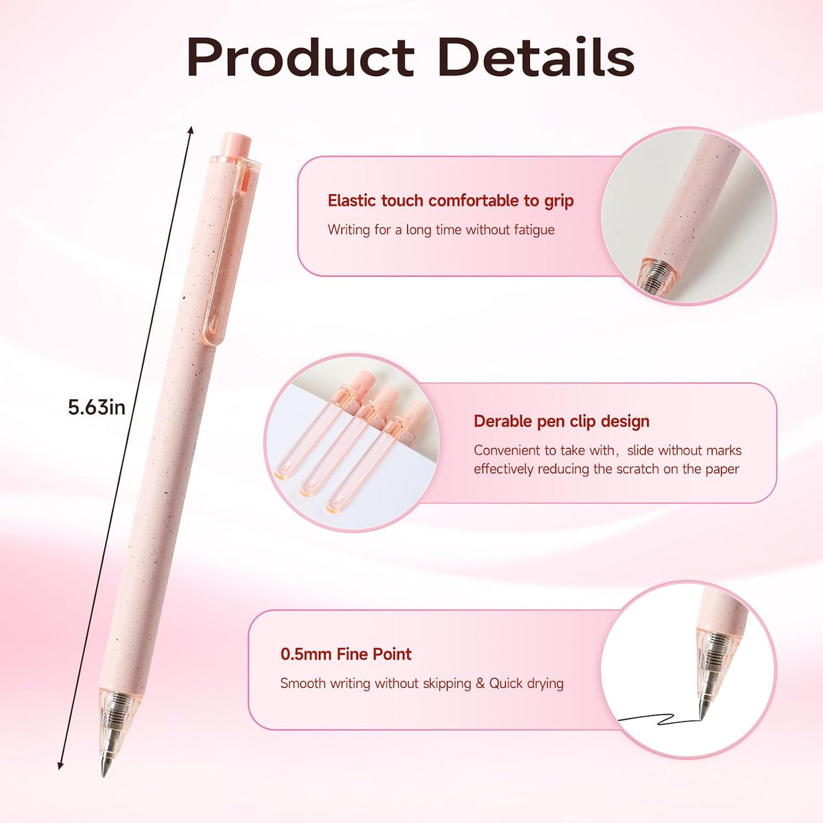 110 Pack Pink Ballpoint Pens Bulk, 0.5mm Fine Point Retractable Click Pens, No Bleed No Smear Smooth Writing Pink Barrel Black Ink Pens, Comfort Grip for School Office Note Taking Journaling