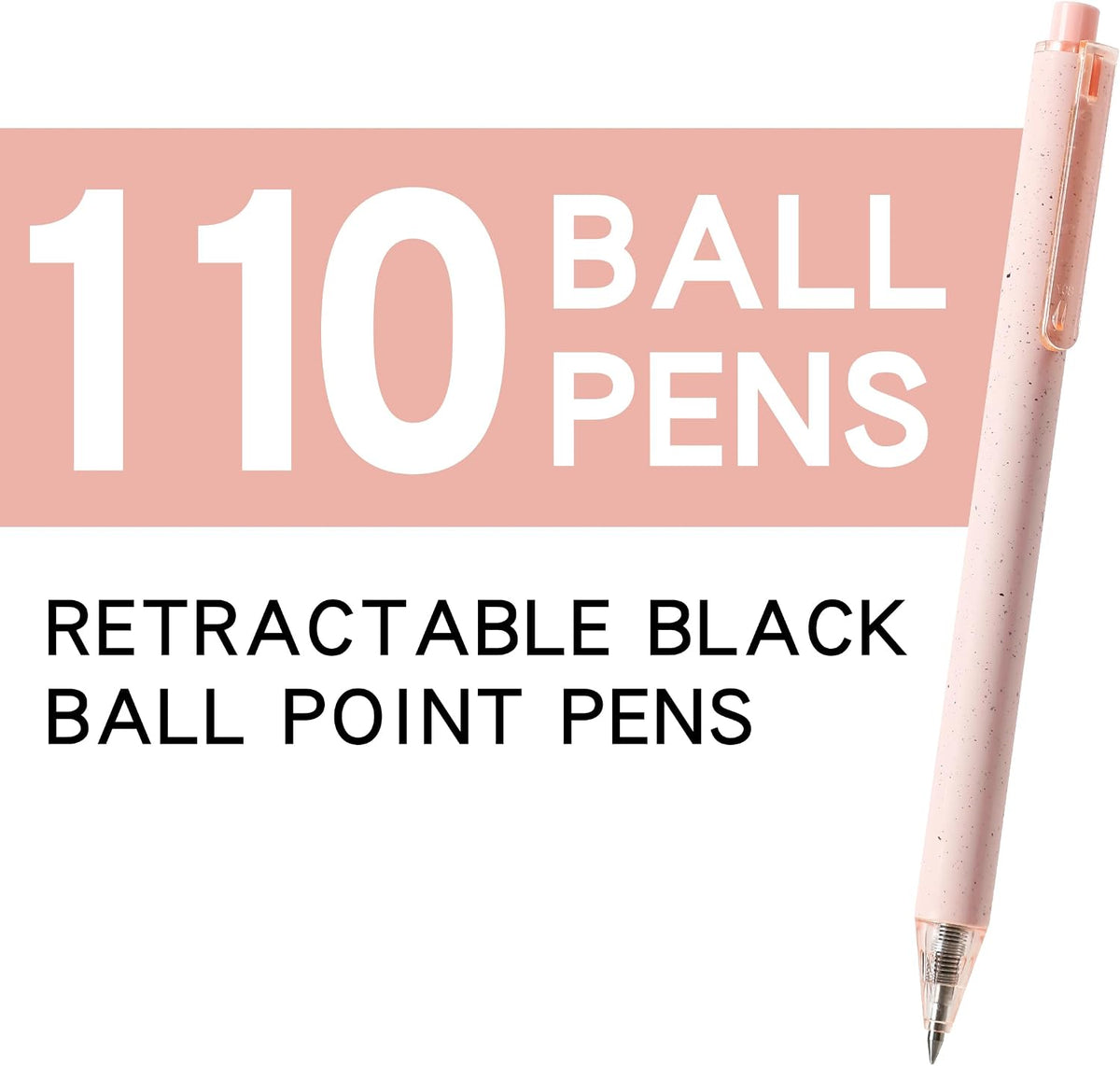 110 Pack Pink Ballpoint Pens Bulk, 0.5mm Fine Point Retractable Click Pens, No Bleed No Smear Smooth Writing Pink Barrel Black Ink Pens, Comfort Grip for School Office Note Taking Journaling
