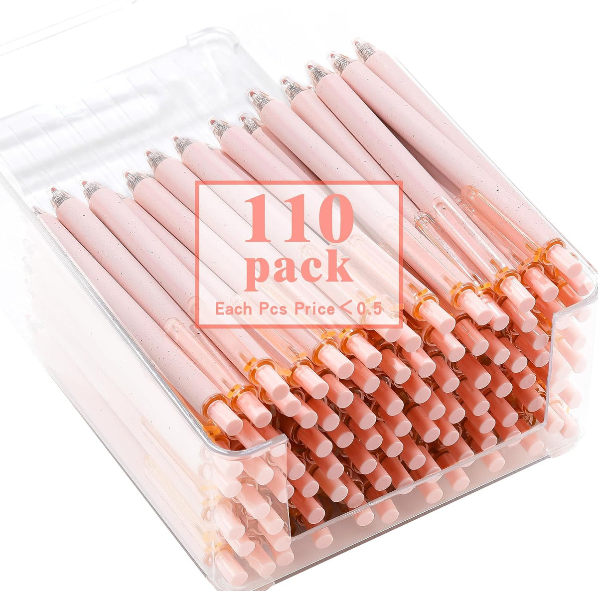 110 Pack Pink Ballpoint Pens Bulk, 0.5mm Fine Point Retractable Click Pens, No Bleed No Smear Smooth Writing Pink Barrel Black Ink Pens, Comfort Grip for School Office Note Taking Journaling