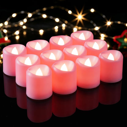 12Pack Pink Flameless Votive Candles, Fake Electric Candles