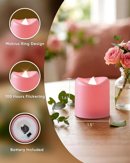 12Pack Pink Flameless Votive Candles, Fake Electric Candles