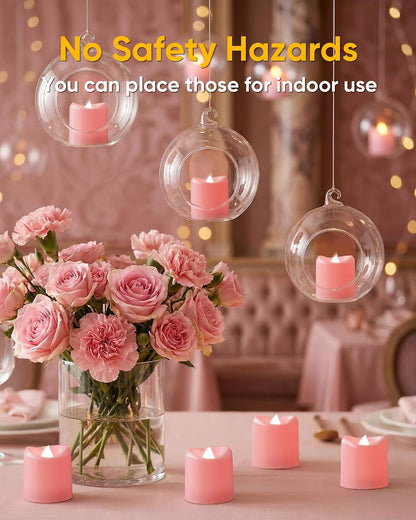 12Pack Pink Flameless Votive Candles, Fake Electric Candles