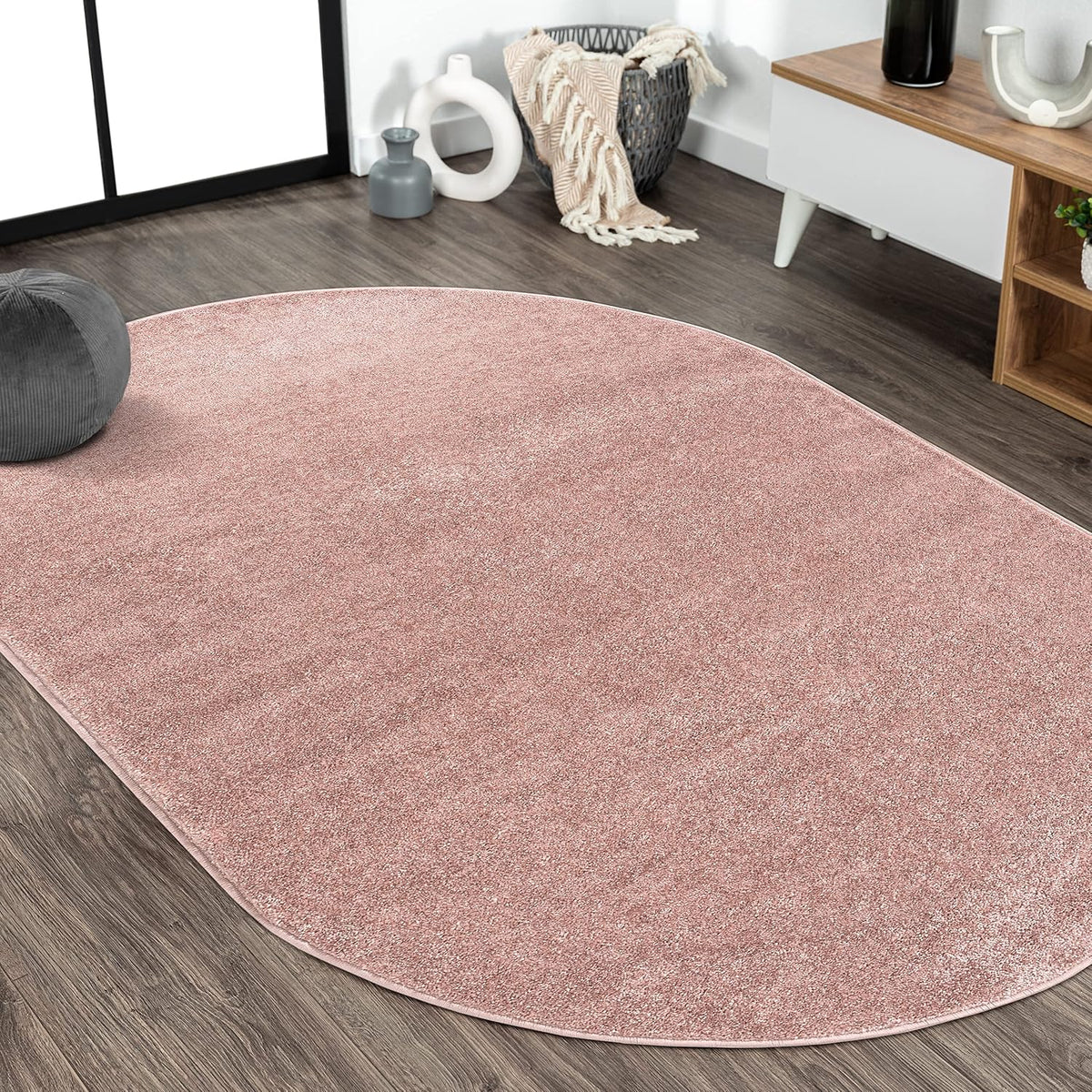 Haze Solid Low-Pile Pink 3x5 Oval Indoor Area Rug, Coastal,Bohemian,Minimalist,Classic, Easy-Cleaning for Living Room,Bedroom,Kitchen,Pet Friendly,Non-Shedding (SEU100P-3OV)