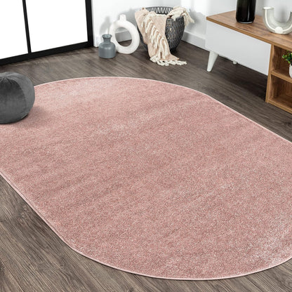 Haze Solid Low-Pile Pink 3x5 Oval Indoor Area Rug, Coastal,Bohemian,Minimalist,Classic, Easy-Cleaning for Living Room,Bedroom,Kitchen,Pet Friendly,Non-Shedding (SEU100P-3OV)