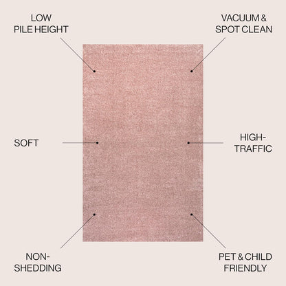 Haze Solid Low-Pile Pink 3x5 Oval Indoor Area Rug, Coastal,Bohemian,Minimalist,Classic, Easy-Cleaning for Living Room,Bedroom,Kitchen,Pet Friendly,Non-Shedding (SEU100P-3OV)