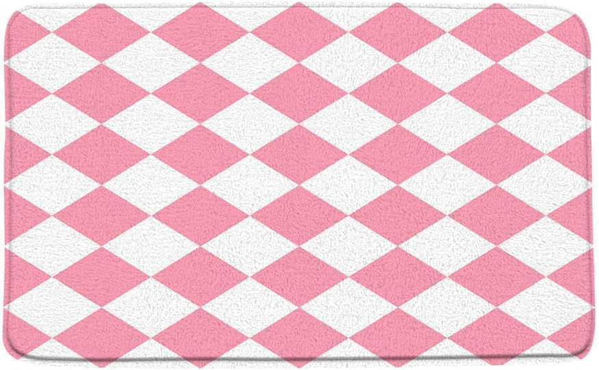 Checkered Bath Mat Pink White Cute Retro Checkerboard Geometric Plaid Modern Aesthetic Microfiber Memory Foam Bathroom Rug Doormat Kitchen Toilet Floor Rug