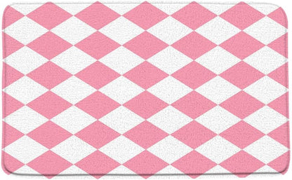 Checkered Bath Mat Pink White Cute Retro Checkerboard Geometric Plaid Modern Aesthetic Microfiber Memory Foam Bathroom Rug Doormat Kitchen Toilet Floor Rug