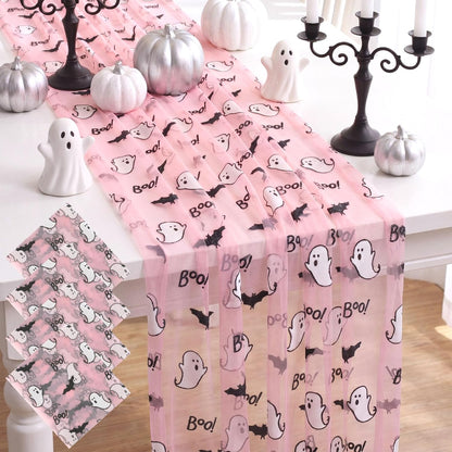 4 Pcs Pink Halloween Table Runners 29 x 70 in Ghosts Bats Party Decor