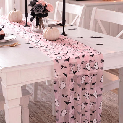 4 Pcs Pink Halloween Table Runners 29 x 70 in Ghosts Bats Party Decor