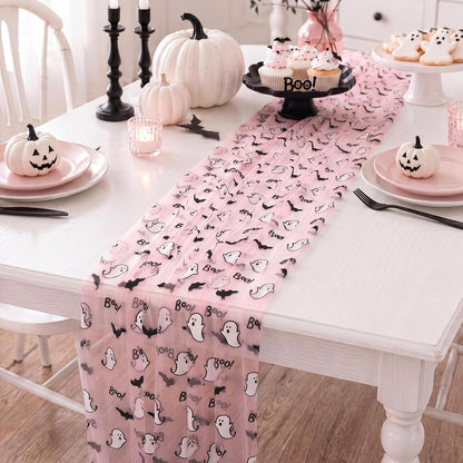 4 Pcs Pink Halloween Table Runners 29 x 70 in Ghosts Bats Party Decor