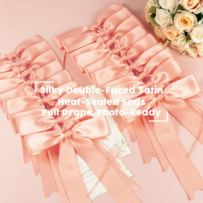 Peach Bow Garland Banner 2 Strings 18PCS, Pre-Strung Satin Ribbon Bow Ornaments for Birthday, Baby Shower, Bridal Shower, Wedding, Bachelorette Party, Engagement, Anniversary, Graduation Decor