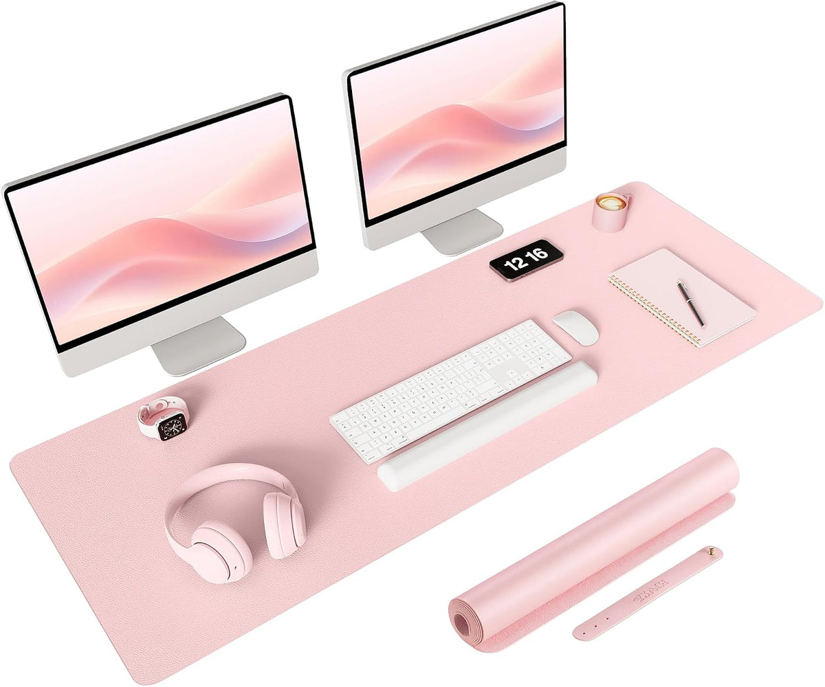 Non-Slip Leather Desk Pad Long Size, Waterproof Laptop Computer Desk Keyboard Mat, Table Protector Blotter Mat, Large Mouse Pad for Office/Work/Home/Decor(Pink, 47" x 17")