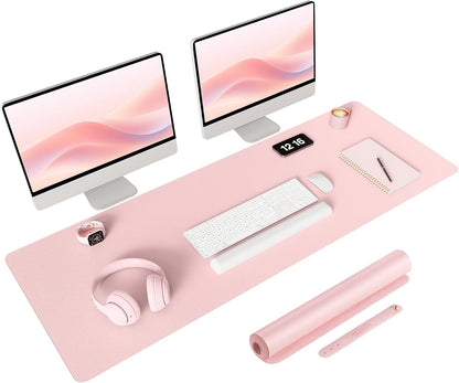 Non-Slip Leather Desk Pad Long Size, Waterproof Laptop Computer Desk Keyboard Mat, Table Protector Blotter Mat, Large Mouse Pad for Office/Work/Home/Decor(Pink, 47" x 17")