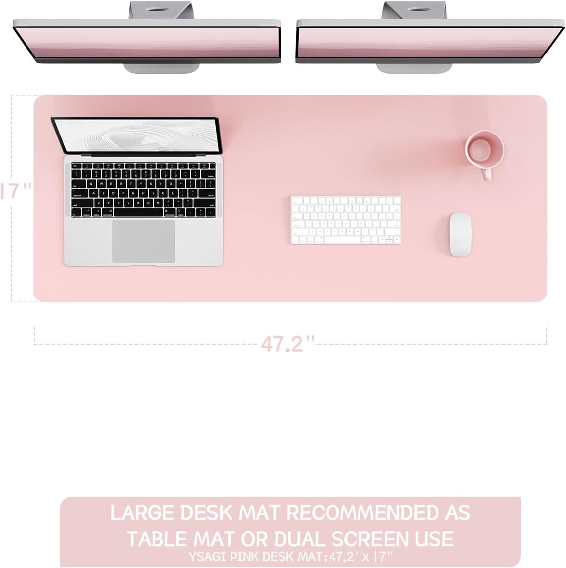 Non-Slip Leather Desk Pad Long Size, Waterproof Laptop Computer Desk Keyboard Mat, Table Protector Blotter Mat, Large Mouse Pad for Office/Work/Home/Decor(Pink, 47" x 17")