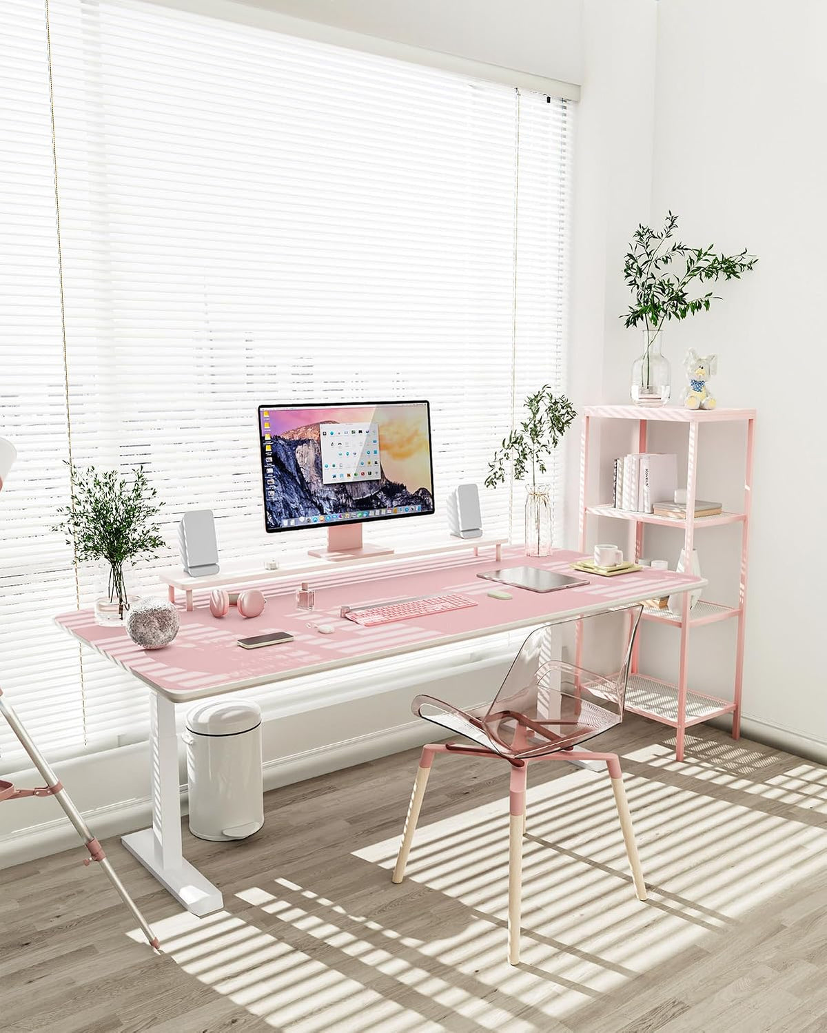 Non-Slip Leather Desk Pad Long Size, Waterproof Laptop Computer Desk Keyboard Mat, Table Protector Blotter Mat, Large Mouse Pad for Office/Work/Home/Decor(Pink, 47" x 17")